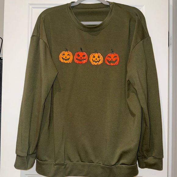 Jackets & Blazers - Olive Green Halloween Pumpkin Sweatshirt